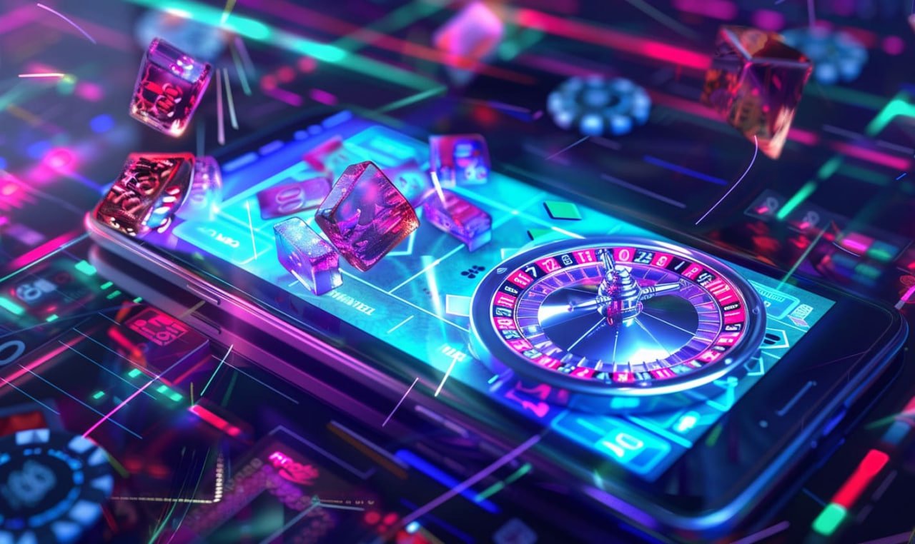 Layar permainan kasino virtual dengan berbagai jenis slot dan meja permainan